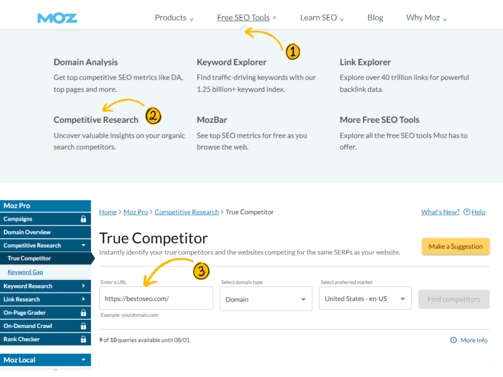 Moz Pro seo competitor analysis