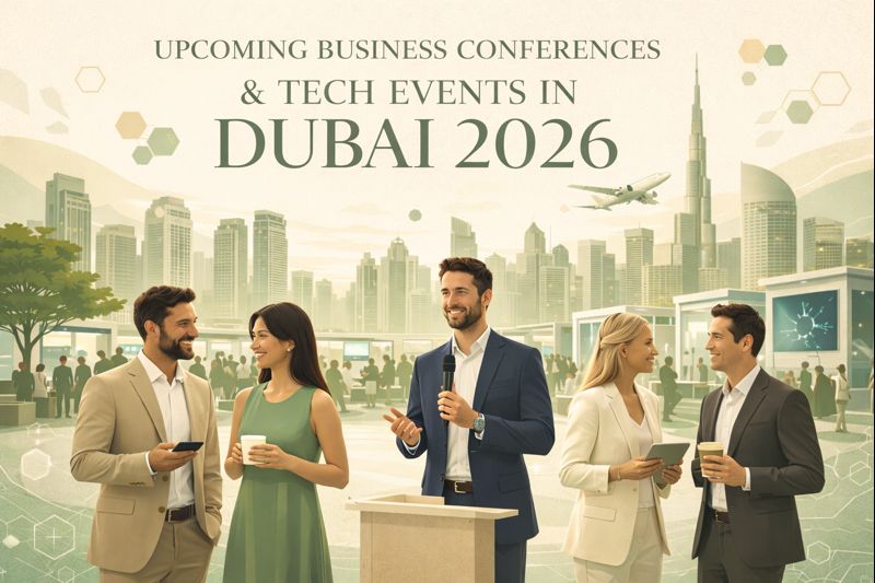 tech events in dubai poster in sage green color