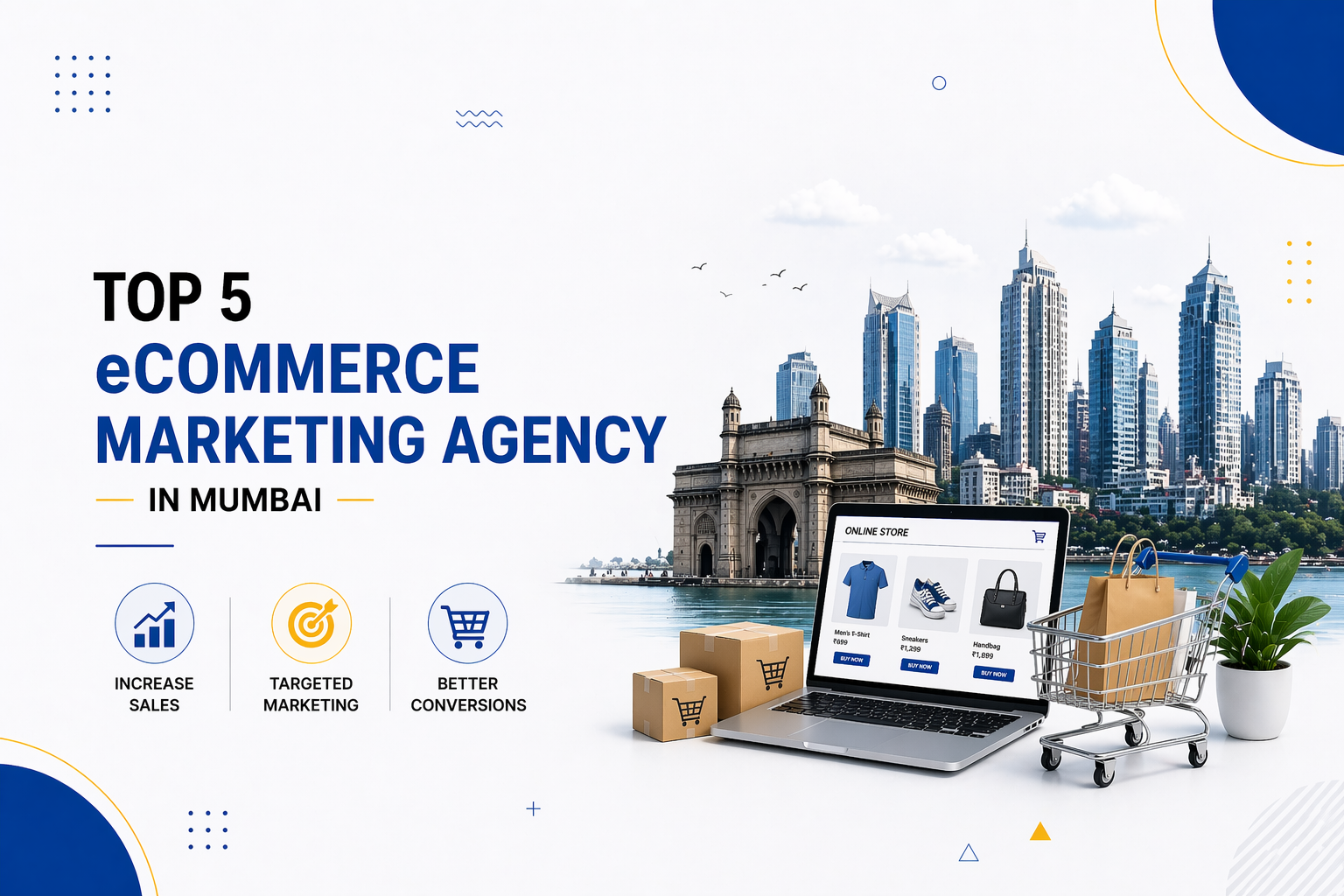 Top ecommerce marketing agency in Mumbai with modern digital marketing strategy ecommerce growth and online store illustration