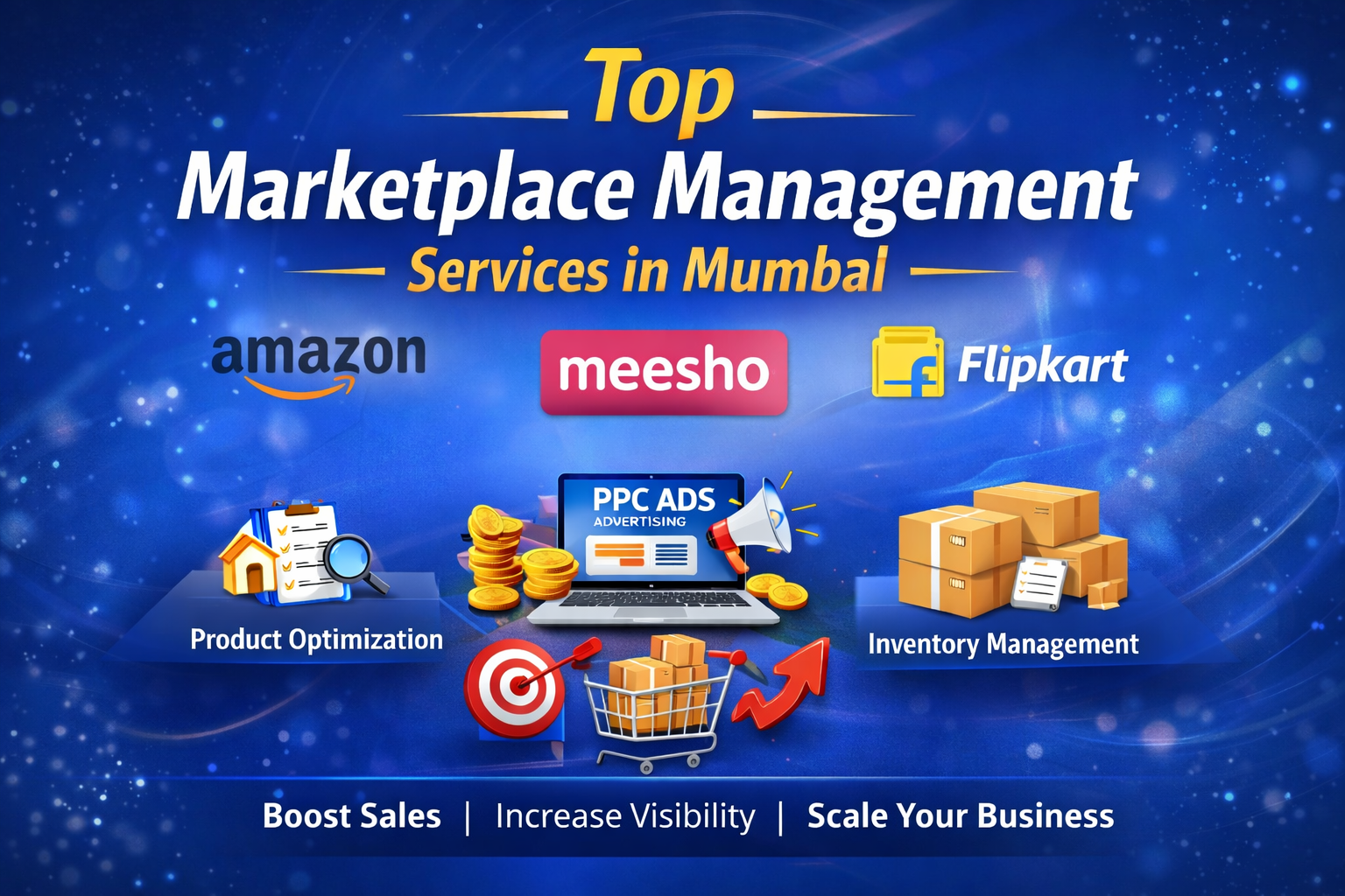 Marketplace management services in Mumbai with Amazon, Flipkart and Meesho optimization, PPC ads, and inventory management